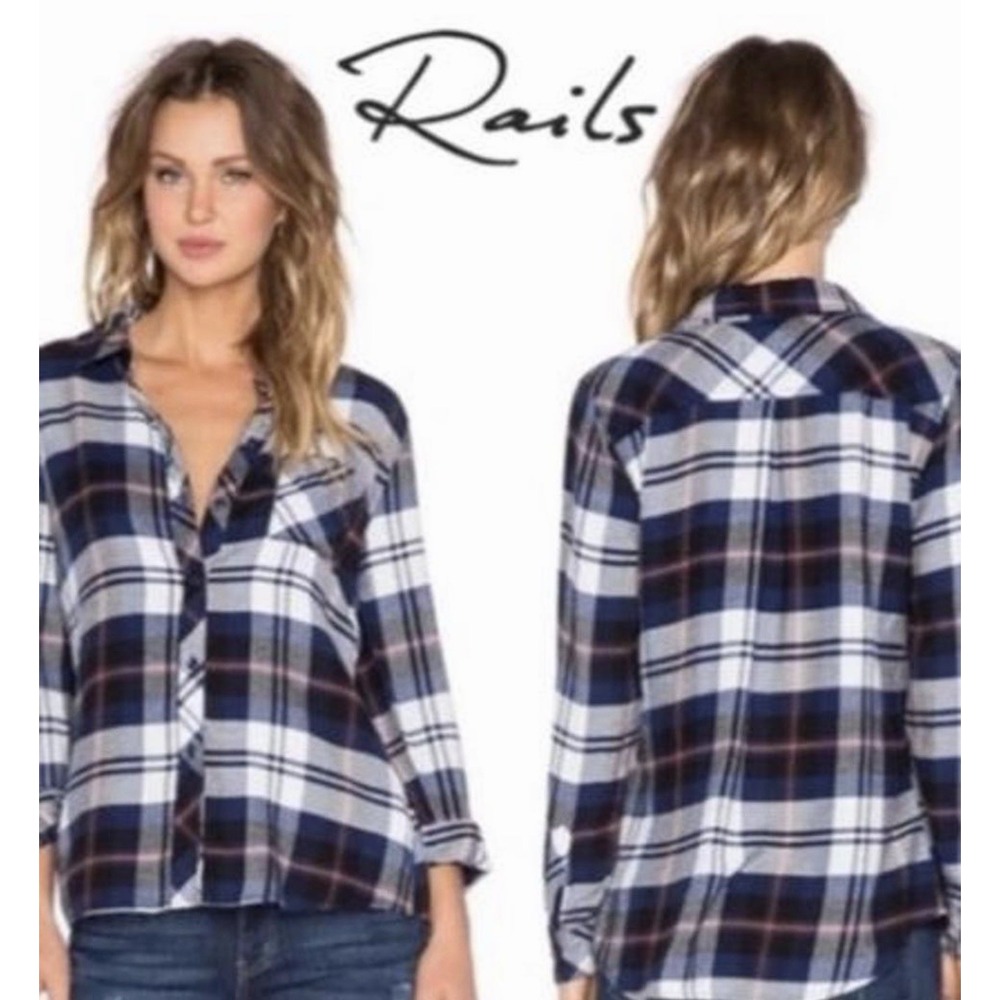 Rails Hunter Plaid Shirt Size M White Navy Rust Flannel Soft Button Down